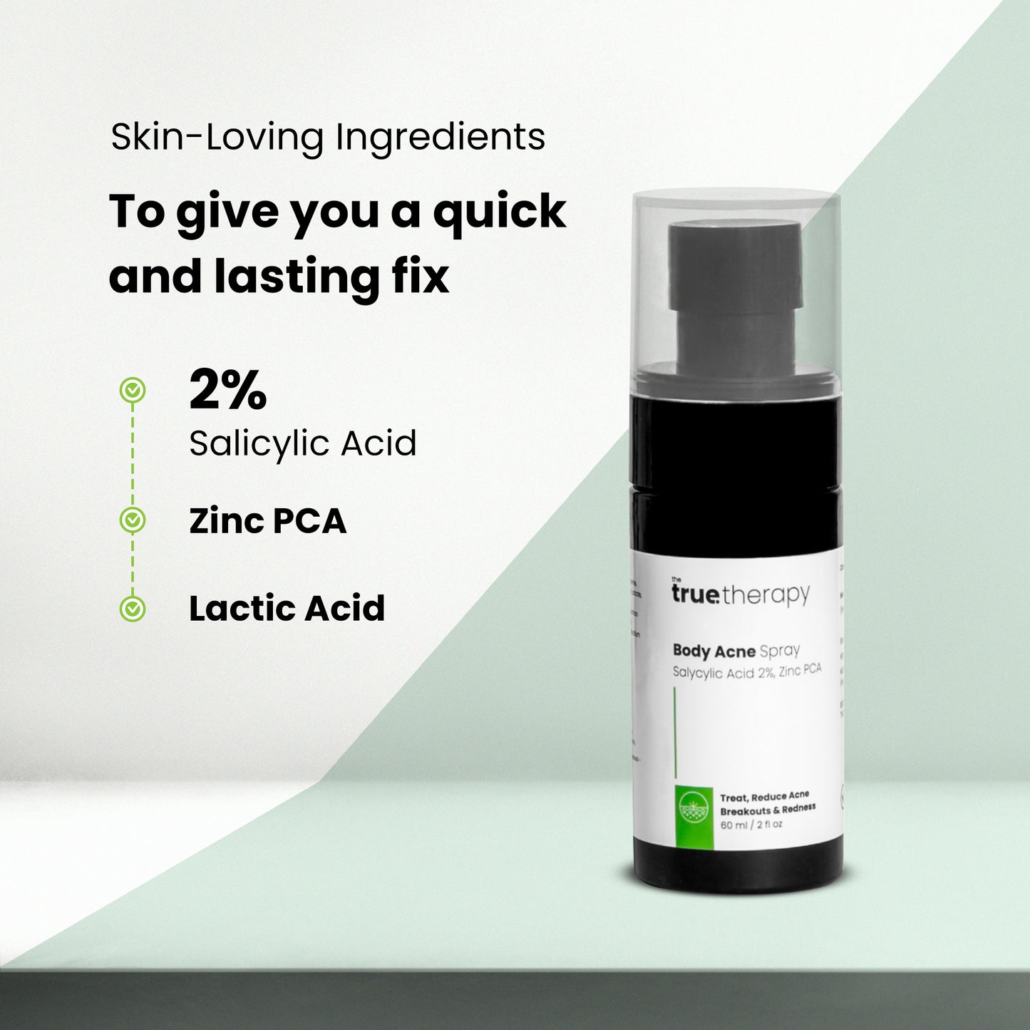 Body Acne Spray with 2% Salycylic Acid and Lactic Acid Ingredients