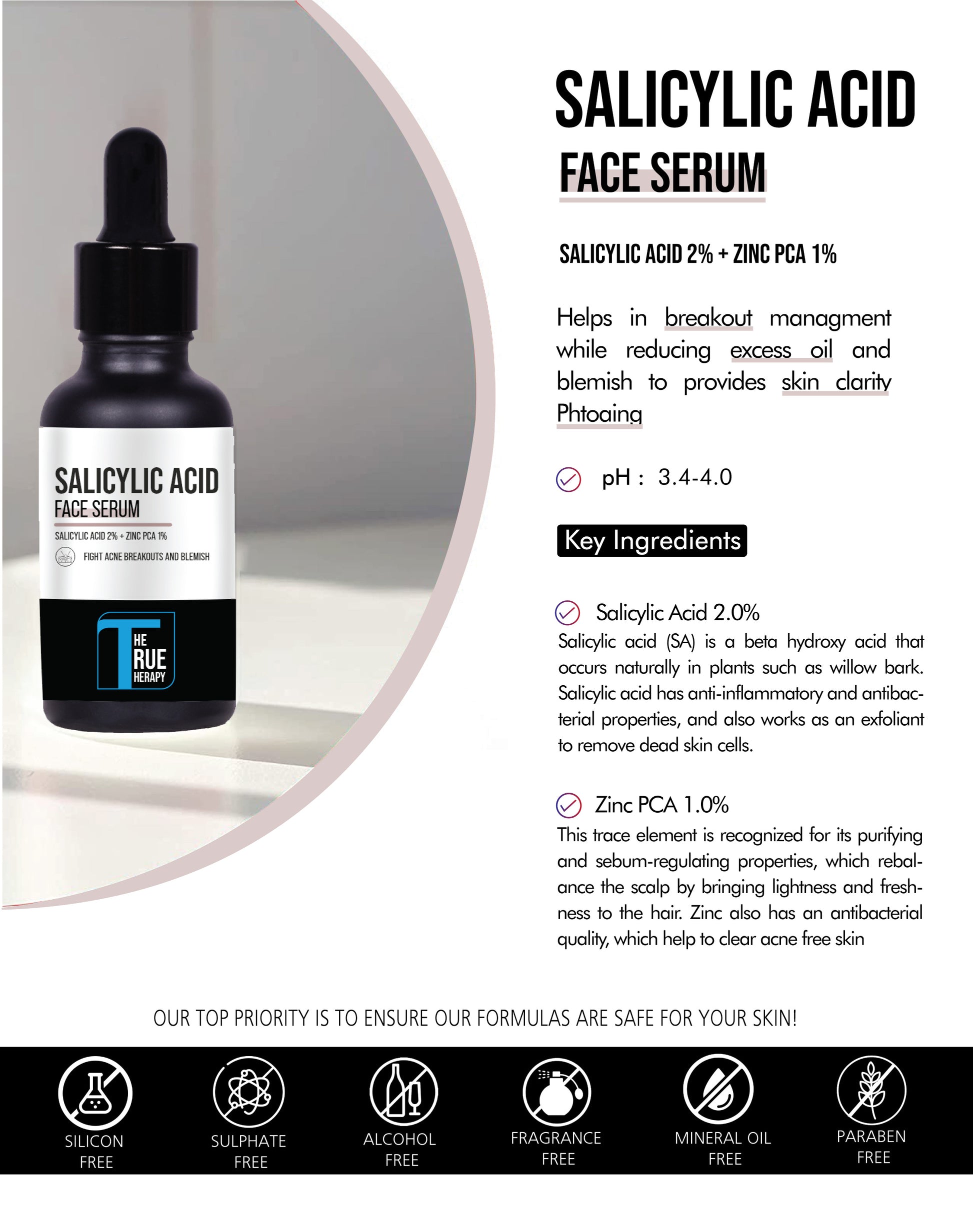 SALICYLIC ACID 2.0% + ZINC PCA - Face Serum - Key Ingrediants