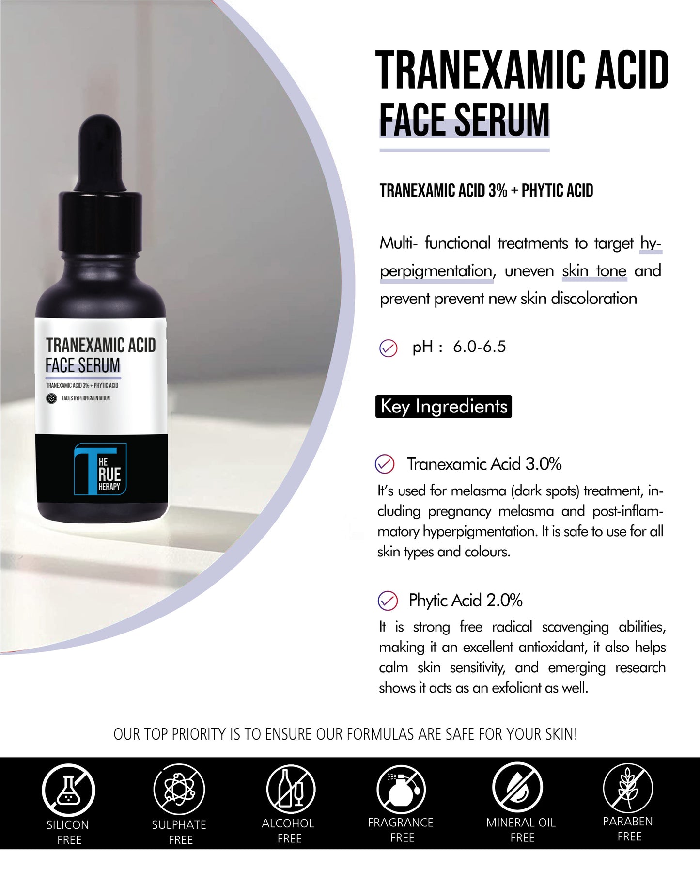 TRANEXAMIC ACID + PHYTIC ACID Face Serum - The True Therapy